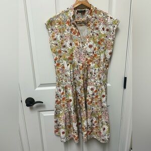 BOHO CHIC Tiered Midi Dress - White with Orange & Pink Floral